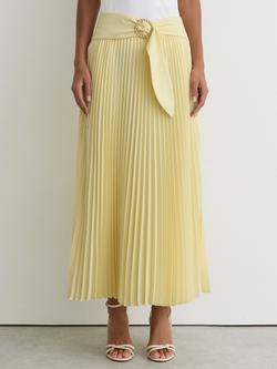 Reiss Amelie A Line Pleated Midi Skirt, Yellow - view 2, Yellow