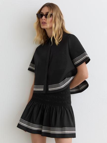 Reiss Cat A-Line Mini Skirt, Black/Ivory, Black/Ivory