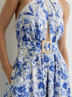 Reiss Petite Amaya Halterneck Dress, Ivory/Blue - view 2, Ivory/Blue