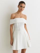 Mango Maria Flared Sleeve Satin Dress, Natural White