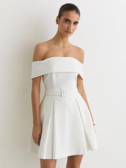 Reiss Arwen Bardot Neck Mini Dress, Ivory, Ivory