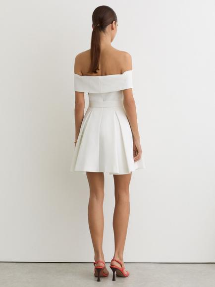 Reiss Arwen Bardot Neck Mini Dress, Ivory - view 2, Ivory