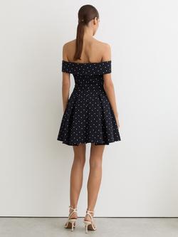 Reiss Arwen Bardot Neck Mini Dress, Navy/Ivory - view 2, Navy/Ivory