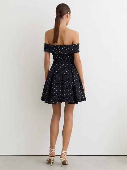 Reiss Arwen Bardot Neck Mini Dress, Navy/Ivory - view 2, Navy/Ivory