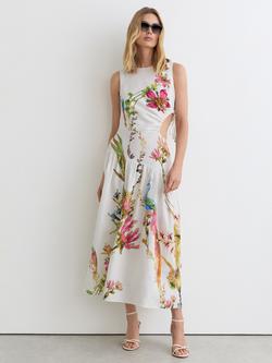 Reiss Petite Bianca Floral Linen Dress, Ivory, Ivory