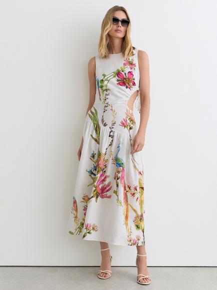 Reiss Petite Bianca Floral Linen Dress, Ivory, Ivory