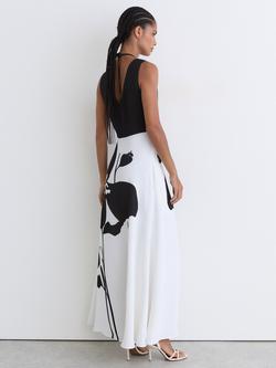 Reiss Cecile Graphic Floral Print Sleeveless Maxi Dress, Ivory/Black - view 2, Ivory/Black