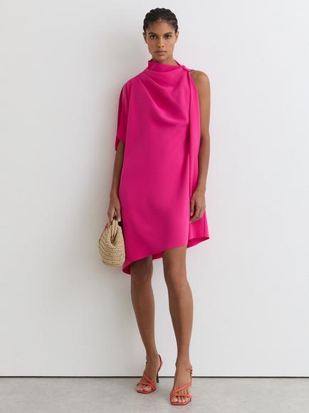 Reiss Ellery Asymmetric One Shoulder Mini Dress, Pink, Pink