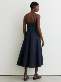 Reiss Petite Emma Denim Midi Dress, Indigo Blue - view 2, Indigo Blue