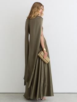 Reiss Fae Satin Cape Maxi Dress, Khaki Green - view 2, Khaki Green