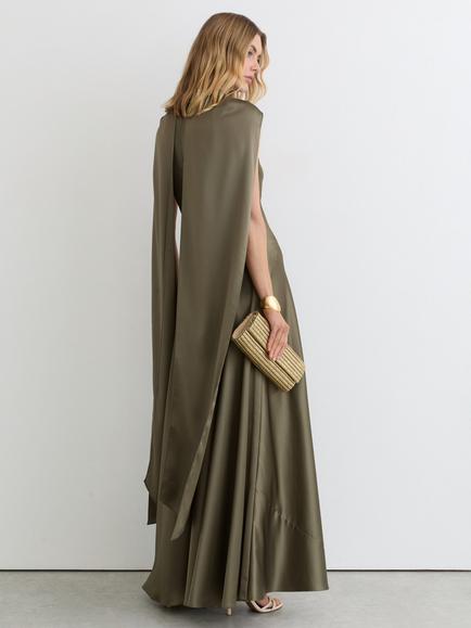 Reiss Fae Satin Cape Maxi Dress, Khaki Green - view 2, Khaki Green