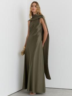 Reiss Petite Fae Maxi Slip Dress, Khaki Green, Khaki Green