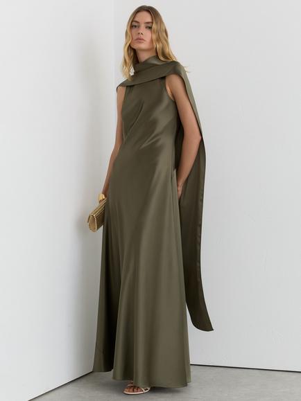 Reiss Petite Fae Maxi Slip Dress, Khaki Green, Khaki Green