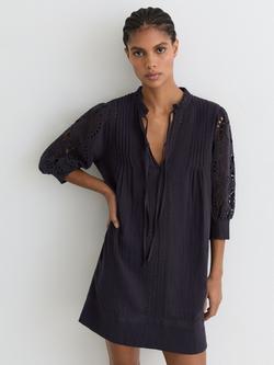 Reiss Gia Broderie Resort Mini Dress, Navy, Navy