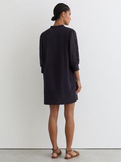 Reiss Gia Broderie Resort Mini Dress, Navy - view 2, Navy