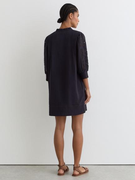 Reiss Gia Broderie Resort Mini Dress, Navy - view 2, Navy