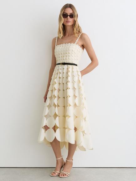 Reiss Gigi Textured Midi Dress, Cream, Cream