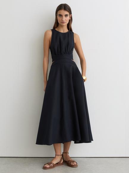 Reiss Hazel Fit and Flare Linen Blend Midi Dress, Navy - view 2, Navy