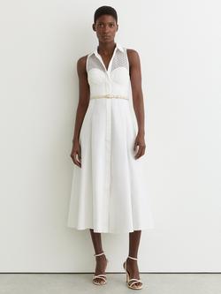 Reiss Hera A-Line Sleeveless Collar Neck Midi Dress, Ivory, Ivory