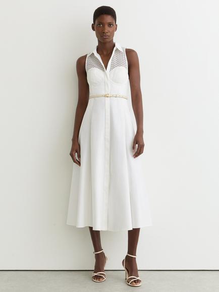 Reiss Hera A-Line Sleeveless Collar Neck Midi Dress, Ivory, Ivory