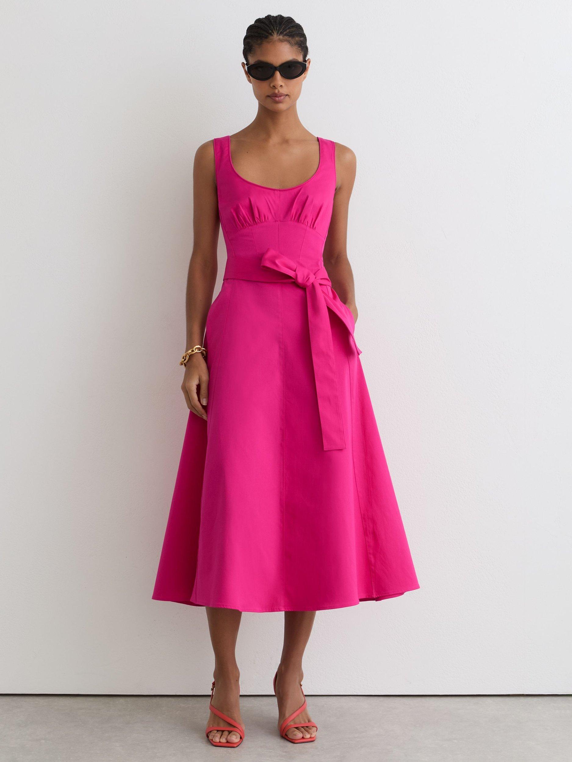 Reiss Irina Fit and Flare Sleeveless Midi Dress, Pink