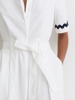 Reiss Isabelle Short Sleeve Stretch Cotton Wave Trim Midi Dress, Ivory/Navy - view 2, Ivory/Navy