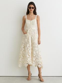 Reiss Kerina Lace Midi Dress, Cream, Cream