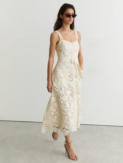Reiss Kerina Lace Midi Dress, Cream - view 2, Cream