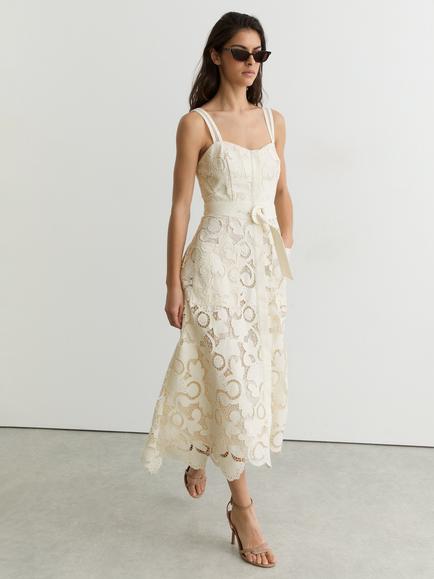 Reiss Kerina Lace Midi Dress, Cream - view 2, Cream