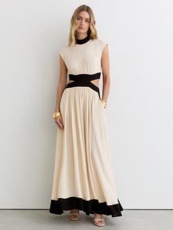 Reiss Keely Fit and Flare Colour Block Maxi Dress, Ivory/Black, Ivory/Black