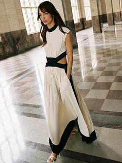 Reiss Keely Fit and Flare Colour Block Maxi Dress, Ivory/Black - view 2, Ivory/Black