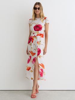 Reiss Lyra Floral Midi Dress, Ivory/Pink, Ivory/Pink