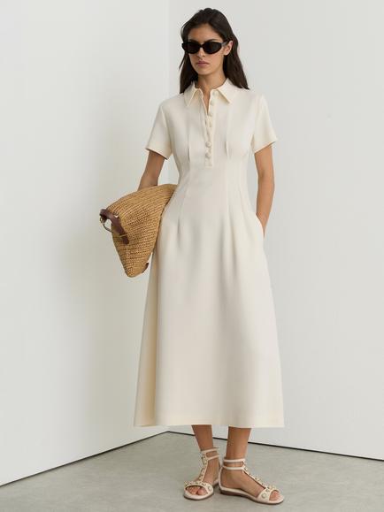 Reiss Petite Mari Short Sleeve Midi Shirt Dress, Cream, Cream