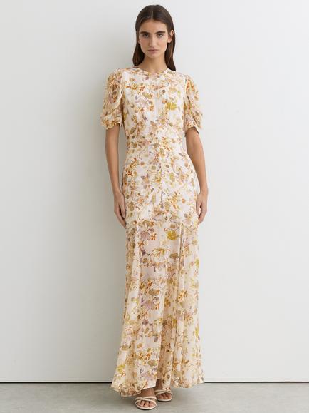 Reiss Naia Floral Drape Sleeve A-Line Maxi Dress, Ivory, Ivory