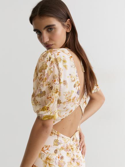 Reiss Naia Floral Drape Sleeve A-Line Maxi Dress, Ivory - view 2, Ivory