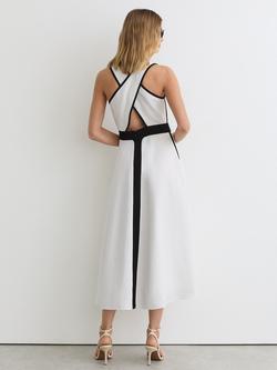 Reiss Petite Nova Contrast Trim Sleeveless Cross Back Midi Dress, Ivory/Black - view 2, Ivory/Black