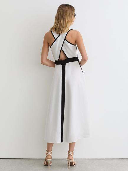 Reiss Petite Nova Contrast Trim Sleeveless Cross Back Midi Dress, Ivory/Black - view 2, Ivory/Black