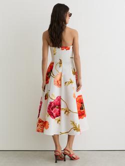 Reiss Penelope Stretch Cotton Floral Bustier Sleeveless Midi Dress, Cream/Red - view 2, Cream/Red