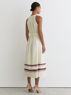 Reiss Sara Stretch Cotton Stripe Detail Midi Dress, Cream - view 2, Cream
