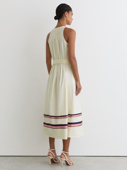 Reiss Sara Stretch Cotton Stripe Detail Midi Dress, Cream - view 2, Cream