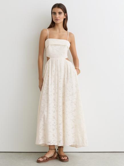 Reiss Sian Sleeveless Cotton Blend Lace Cut-Out Maxi Dress, Cream, Cream