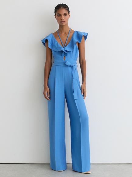 Reiss Sophia Frill Detail Jumpsuit, Blue, Blue