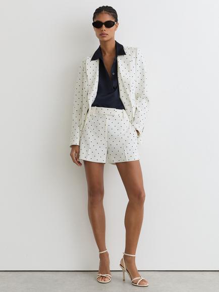 Reiss Beatrix Polka Dot Shorts, White/Navy, White/Navy