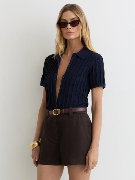 Reiss Carmen Linen Blend Shorts, Chocolate Brown, Chocolate Brown