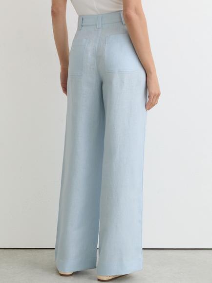 Reiss Petite Ashby Linen Trousers, Dusty Blue - view 2, Dusty Blue