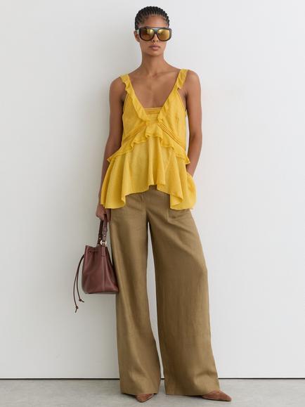 Reiss Ashby Pure Linen Wide Leg Trousers, Light Khaki Green, Light Khaki Green