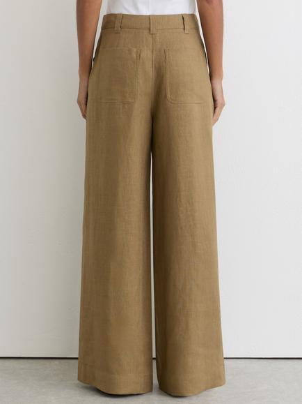 Reiss Ashby Pure Linen Wide Leg Trousers, Light Khaki Green - view 2, Light Khaki Green