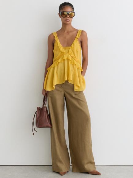 Reiss Ashby Pure Linen Wide Leg Trousers, Light Khaki Green, Light Khaki Green