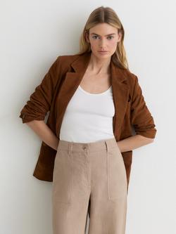 Reiss Petite Ashby Linen Trousers, Neutral - view 2, Neutral