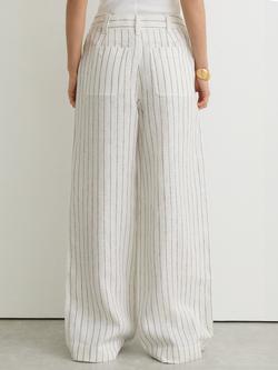 Reiss Ashby Stripe Wide Leg Pure Linen Trousers, White/Navy - view 2, White/Navy